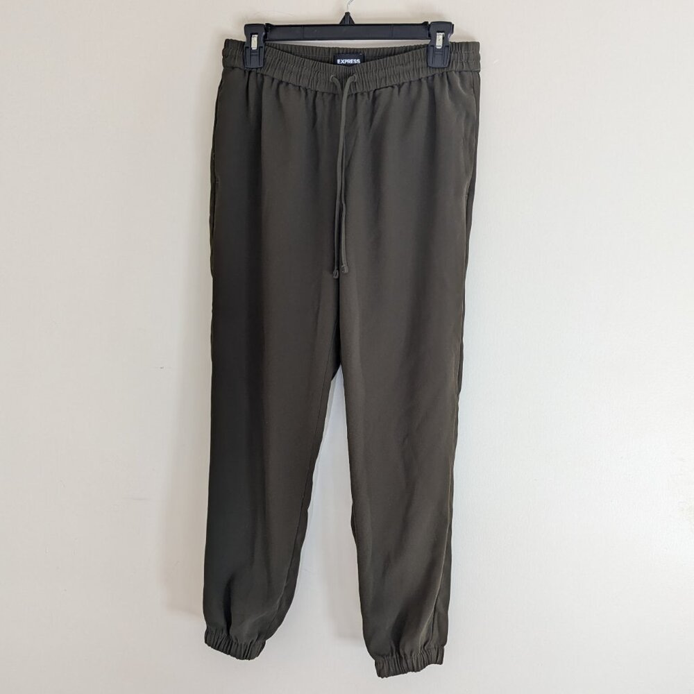 Express Pants Womens S Green Mid Rise Ankle Joggers Drawstring Athleisure NWOT